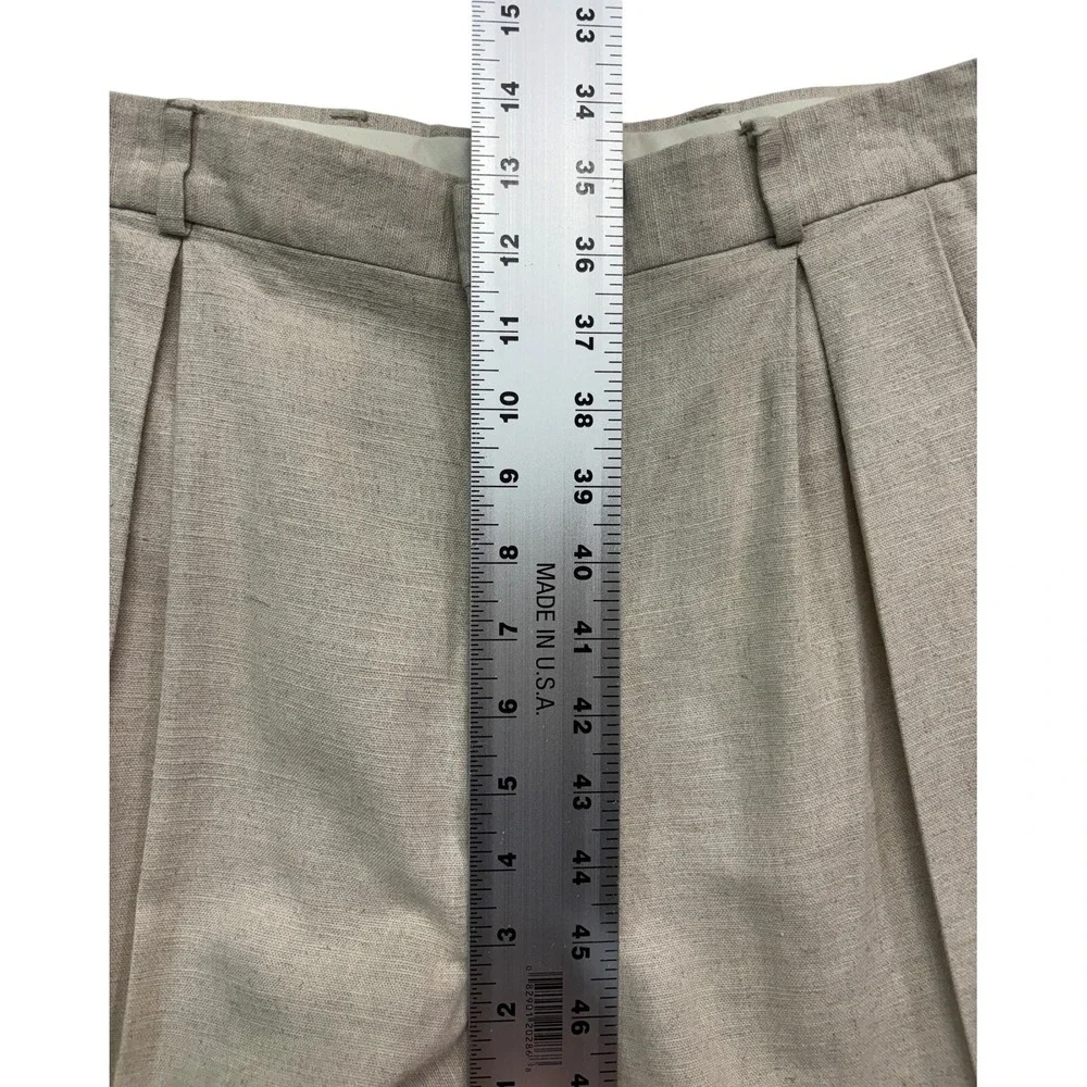 vtg 90s Dockers 32x29 Beige Linen Cotton Blend Pants Trousers Pleated Cuffed